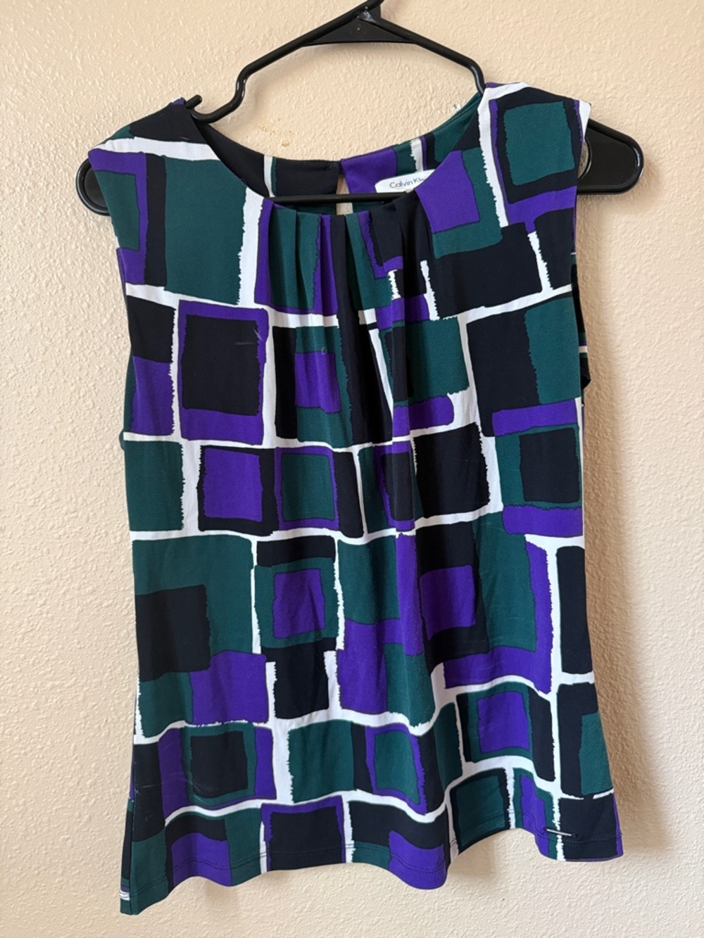 Calvin Klein Colorblock Sleeveless Top - Teal, Purple, Black, White
